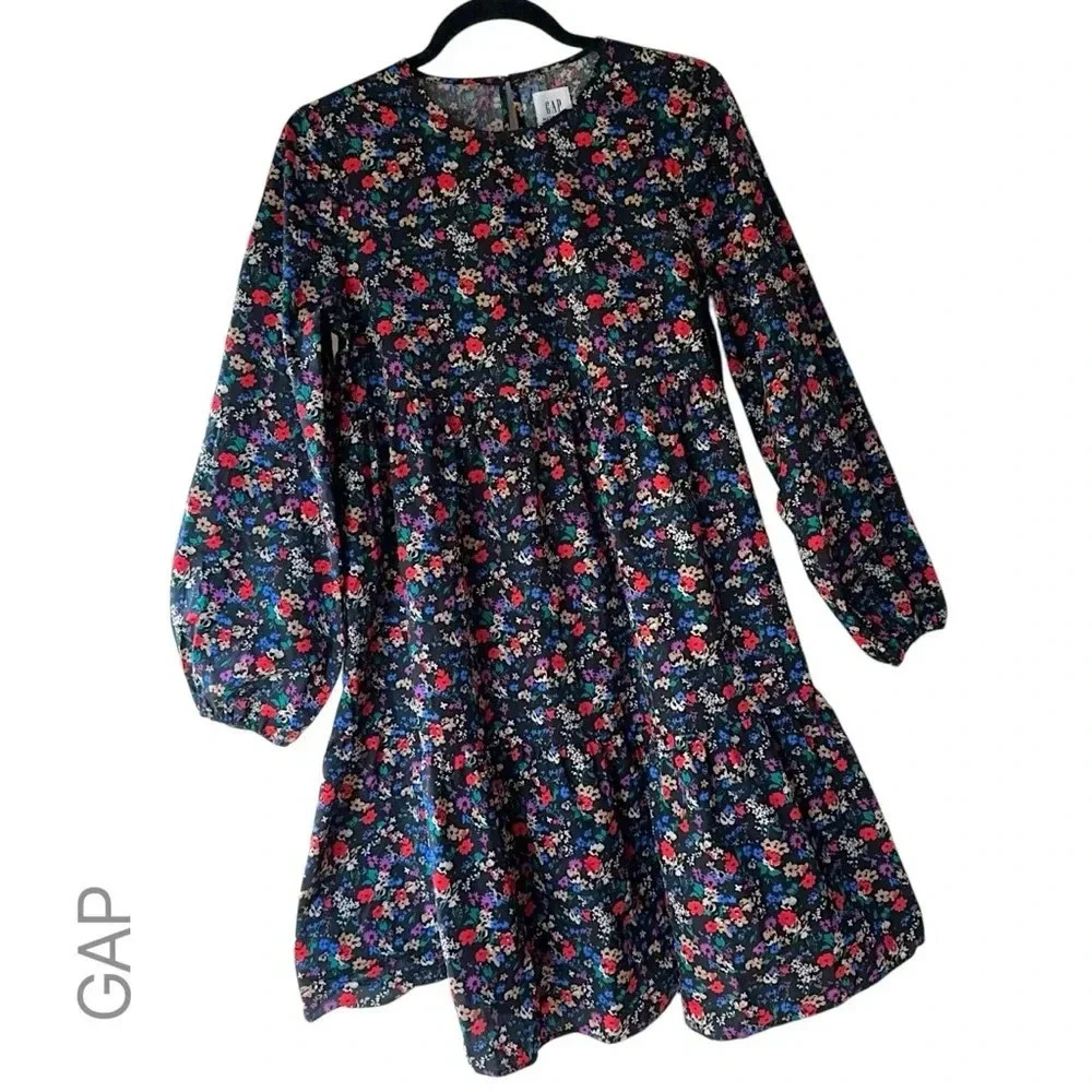 GAP MATERNITY NWOT BLACK COTTON FLORAL TIERED SWING DRESS | SMALL